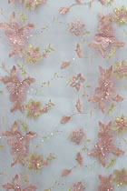 Fabric - See-through Embroidery Gauze w/ Paillettes (Pink)