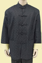 Bargain - Men's Mandarin Wadded Jacquard Jacket (Black, XXL)