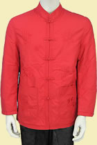 Bargain - Men's Mandarin Wadded Jacket (Red, XL)