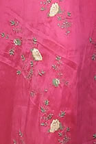 Fabric - Floral Embroidery Chameleon Thai Silk (Fuchsia)