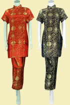 Short-sleeve Short Brocade Cheongsam Dress w/ Pants