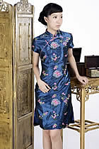 Short-sleeve Floral Embroidery Midi Cheongsam Dress (Sapphire Blue) Short-sleeve Floral Embroidery Midi Cheongsam Dress (Sapphire Blue)