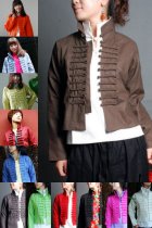 Ethnic Linen-Cotton Dash Frog Array Jacket