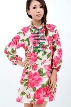 Ethnic 3/4-sleeve Soft Standing Collar Printing Blouse Ethnic 3/4-sleeve Soft Standing Collar Printing Blouse