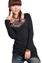 Ethnic Long-sleeve Embroidery Patch Blouse Ethnic Long-sleeve Embroidery Patch Blouse