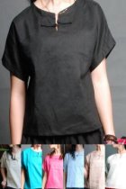Ethnic Short-sleeve Linen/Cotton Blouse Ethnic Short-sleeve Linen/Cotton Blouse