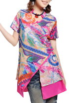 Ethnic Short-sleeve Floral Printing Blouse Ethnic Short-sleeve Floral Printing Blouse