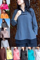 Ethnic Long-sleeve Linen Daul-layer Blouse Ethnic Long-sleeve Linen Daul-layer Blouse