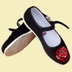 Embroidery Shoes w/ Strap - Red Peony (Black)