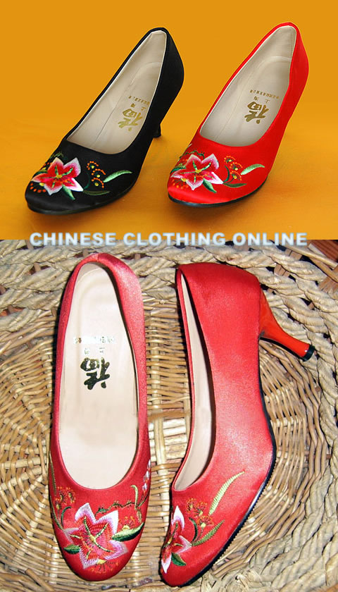 High Heel Lily Embroidery Shoes (Multicolor)