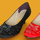 Mid Heel Floral Beading Shoes (Multicolor)