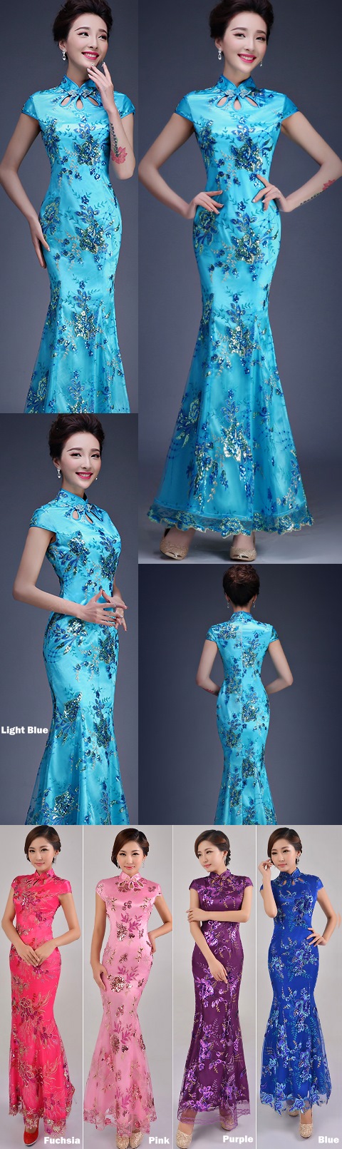 Cup-sleeve Long-length Evening-dress Cheongsam (RM)