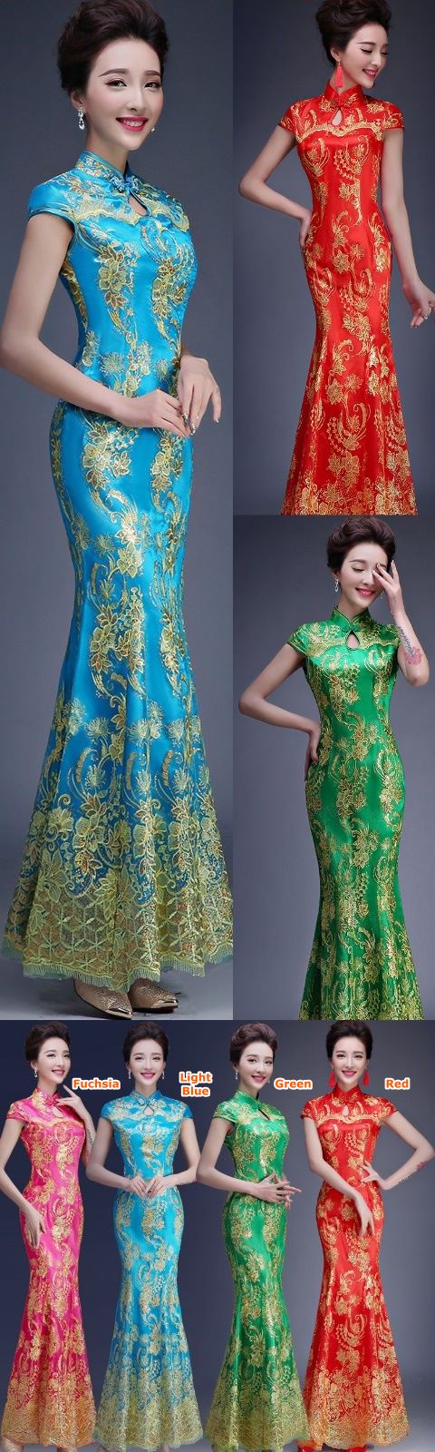 Cup-sleeve Long-length Evening-dress Cheongsam (RM)