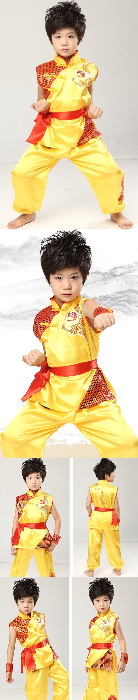 Kid's Dragon Embroidery Kung Fu Uniform with Sash (RM)