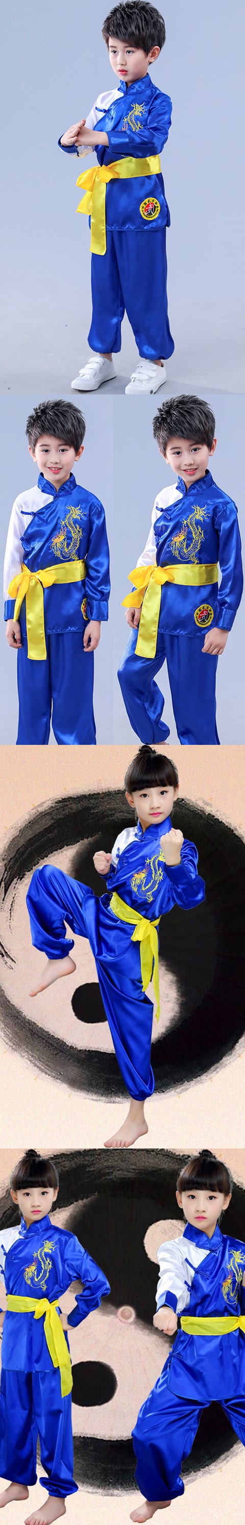 Kid's Dragon Embroidery Kung Fu Uniform with Sash (RM)