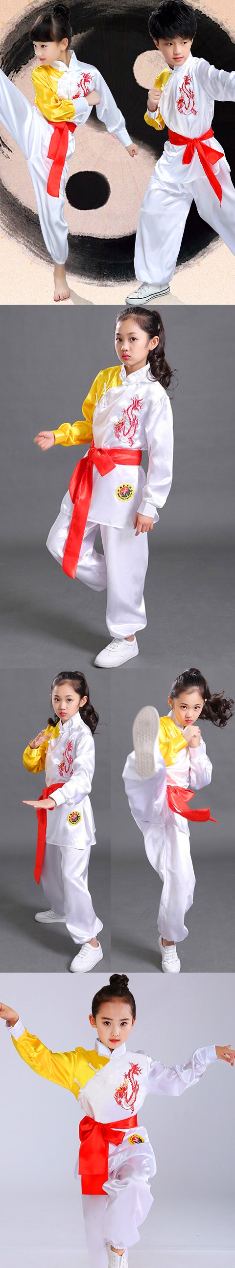 Kid's Dragon Embroidery Kung Fu Uniform with Sash (RM)