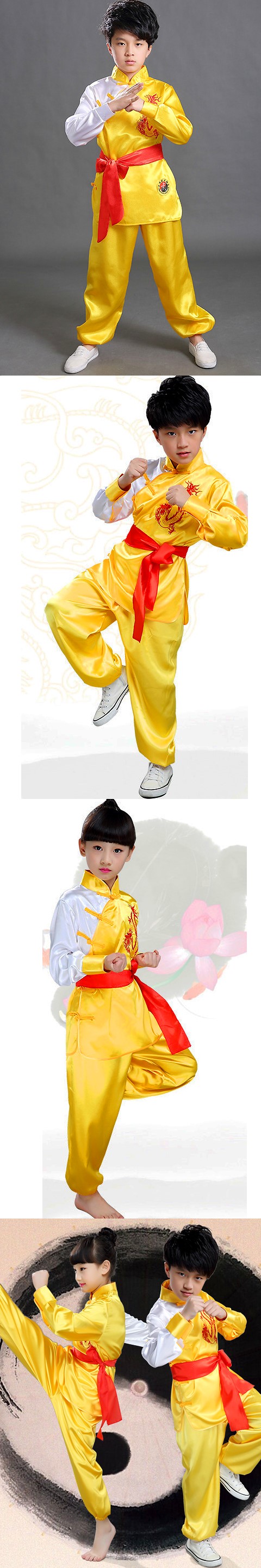 Kid's Dragon Embroidery Kung Fu Uniform with Sash (RM)