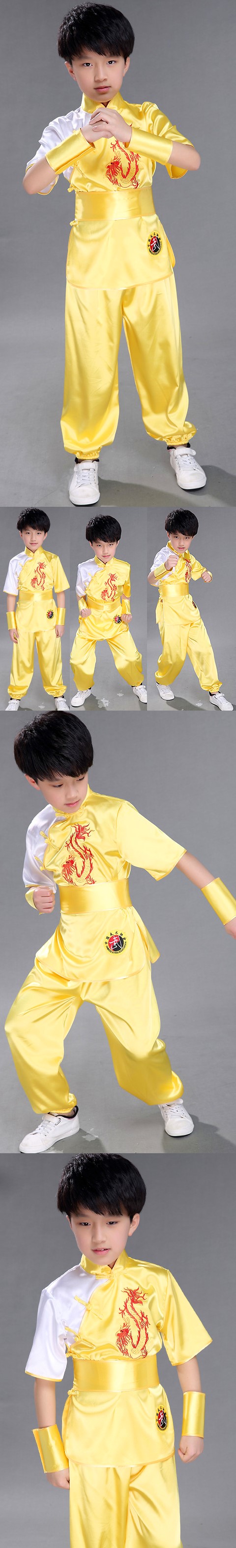 Kid's Dragon Embroidery Kung Fu Uniform with Sash (RM)