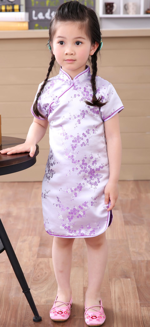 Bargain - Girl's Plumb Blossom Cheongsam Dress (Orchid)