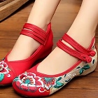 Low-Heel Floral Embroidery Shoes (Red)