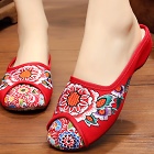 Flower Embroidery Slippers (Red)