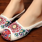 Flower Embroidery Slippers (Black)