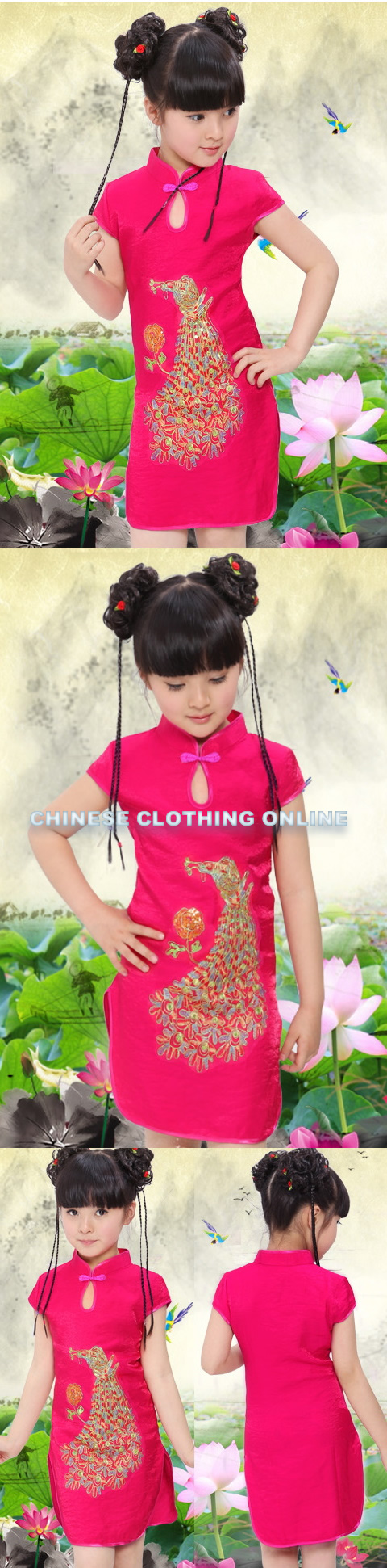 Girl's Peacock Embroidery Cheongsam Dress (RM)