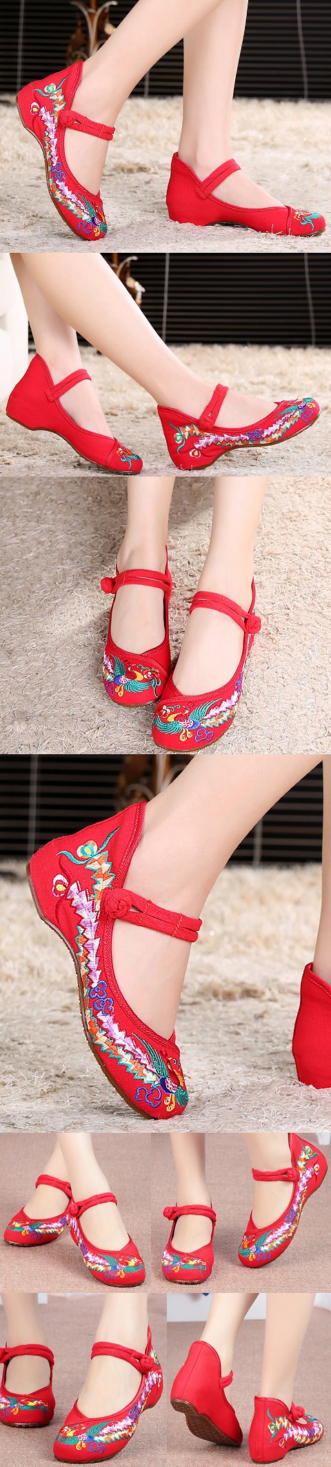 Low-Heel Phoenix Embroidery Shoes (Red)