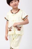 Boy's Short-sleeve Double-dragon Mandarin Suit (RM)