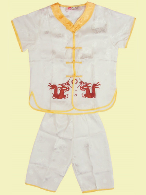 Bargain - Boy's Short-sleeve Double-dragon Mandarin Suit (White)