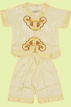 Bargain - Boy's Short-sleeve Double Cloud Hooks Mandarin Suit (Light Yellow)