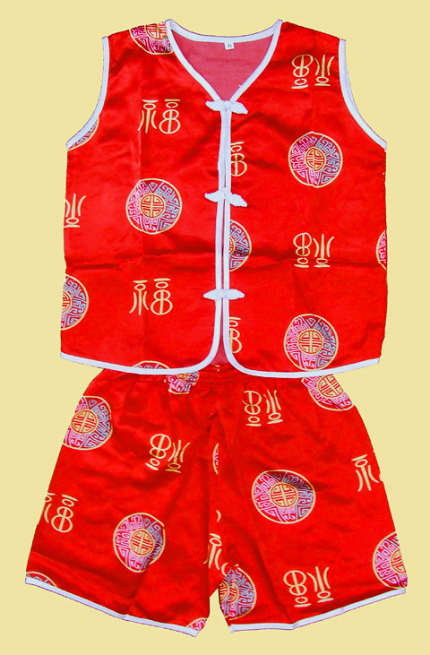 Bargain - Boy's Sleeveless Blessing & Longevity Mandarin Suit (Red)