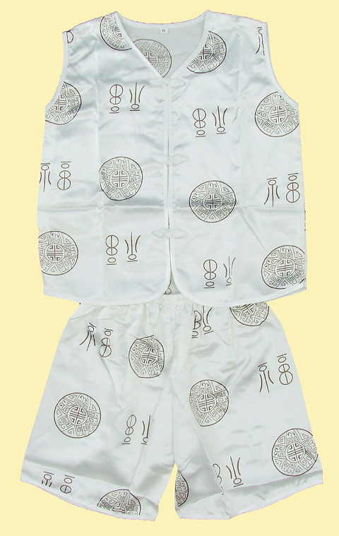 Bargain - Boy's Sleeveless Blessing & Longevity Mandarin Suit (White)