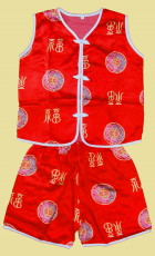 Bargain - Boy's Sleeveless Blessing & Longevity Mandarin Suit (Red)