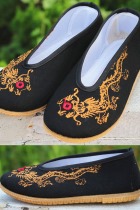Boy's Dragon Embroidery Round Opening Cloth Shoes