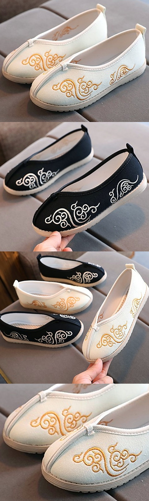 Kids' Embroidery Round Opening Cloth Shoes