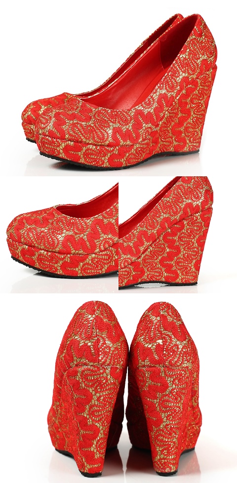High Heel Lace Vamp Wedge Shoes