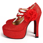 High Heel Ribbon Flower Shoes