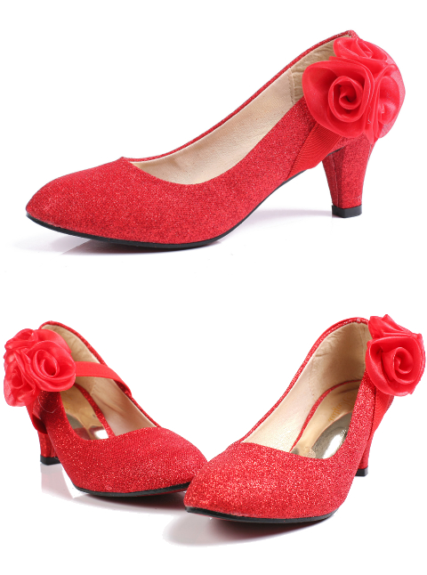 Mid Heel Ribbon Flower Shoes