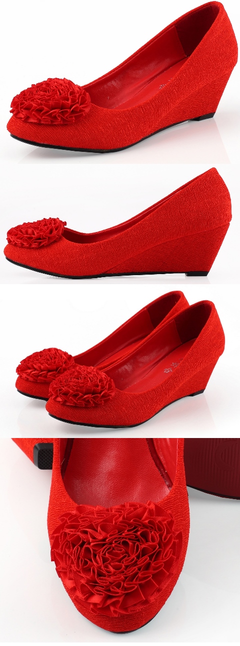 Mid Height Wedge Heel Shoes (Red)