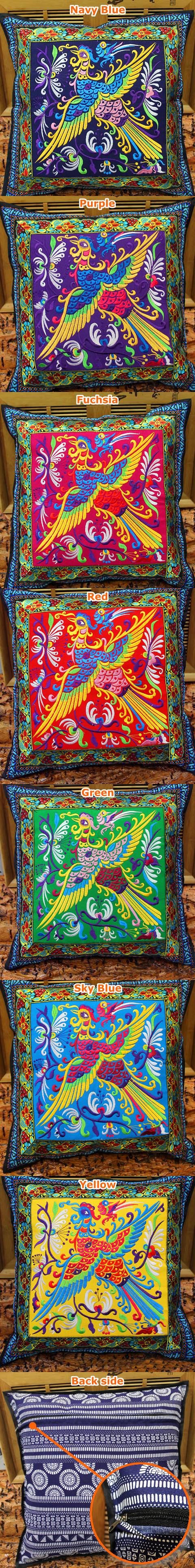 Chinese Ethnic Phoenix Embroidery Cushion Cover