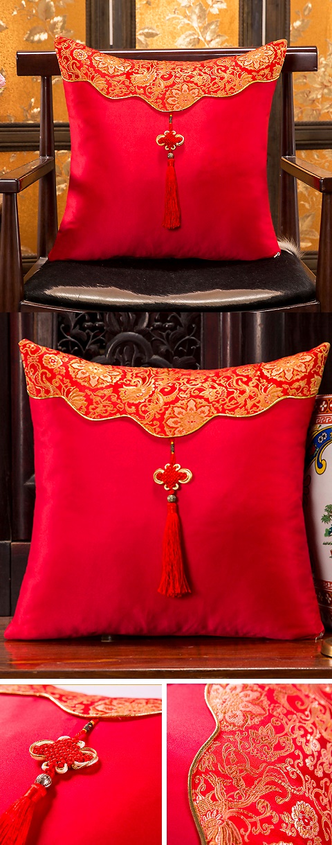 中國風情刺繡流蘇墊子套