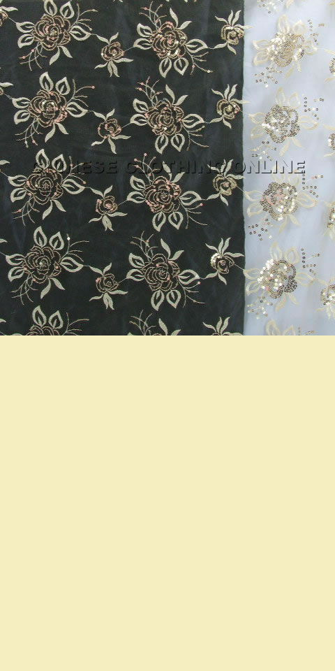 Fabric - See-through Embroidery Gauze w/ Paillettes (Wheat)