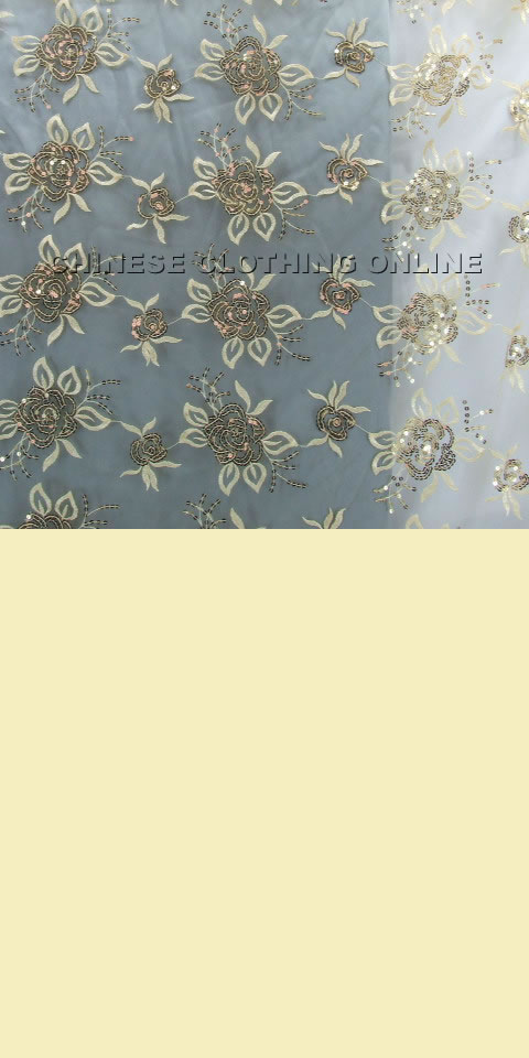 Fabric - See-through Embroidery Gauze w/ Paillettes (Wheat)