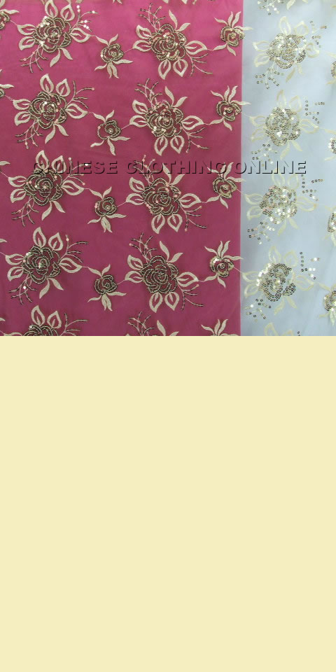 Fabric - See-through Embroidery Gauze w/ Paillettes (Wheat)