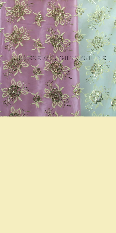 Fabric - See-through Embroidery Gauze w/ Paillettes (Wheat)