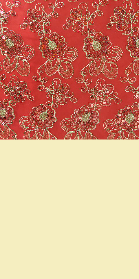 Fabric - See-through Embroidery Gauze w/ Paillettes (Red)