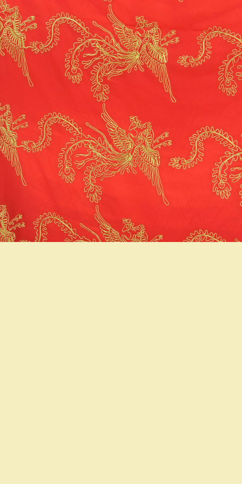 Fabric - Golden Phoenix See-through Embroidery Gauze (Red)