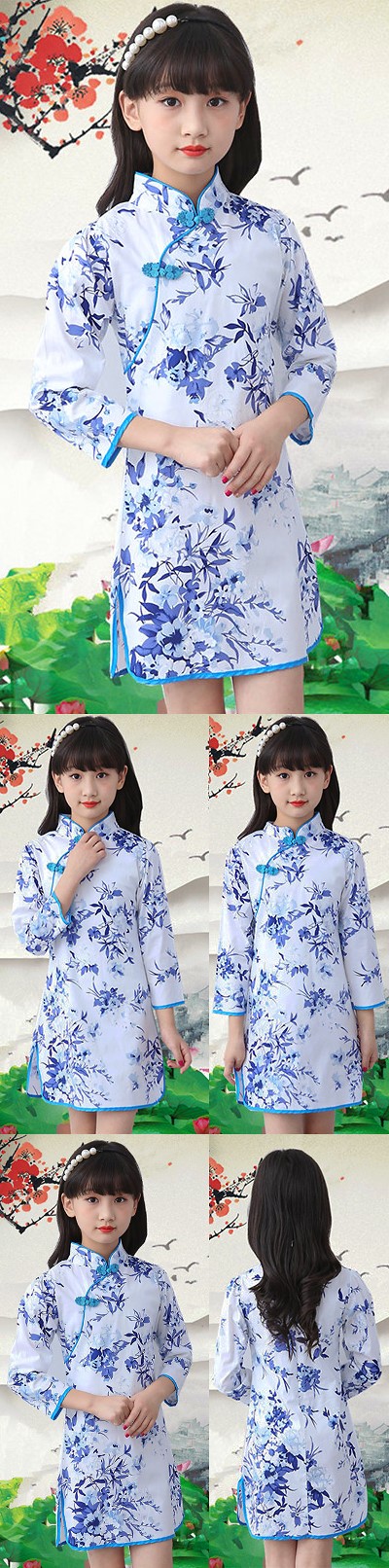 Girl's Long-sleeve Floral Cheongsam Dress (RM)