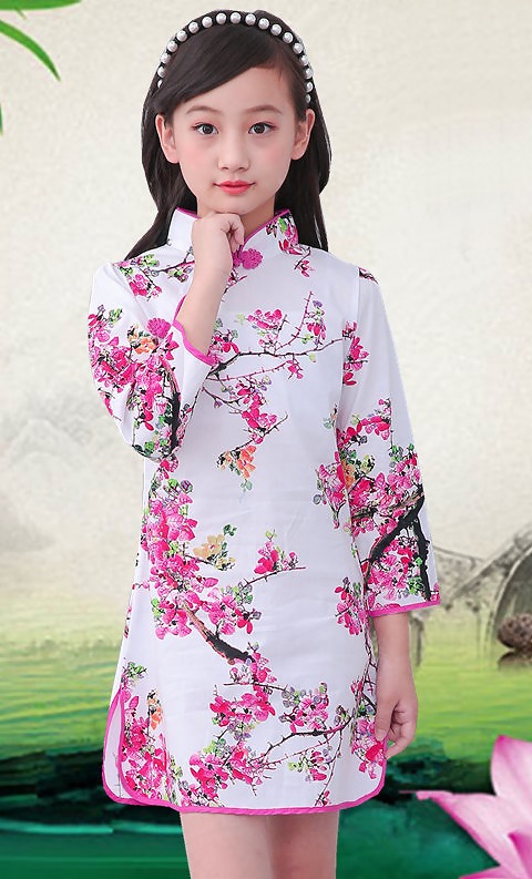 Girl's Long-sleeve Floral Cheongsam Dress (RM)